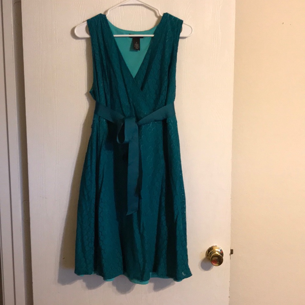 Teal dress with matching ribbon